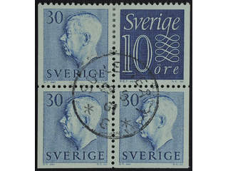 Sweden. Facit 416SX1, DD2 used , 1957 Gustaf VI Adolf, type 2 30 öre blue, pair 30+10 …
