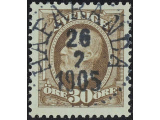 Sweden. Facit 58 used , 1891 Oscar II 30 öre brown. EXCELLENT cancellation HAPARANDA …