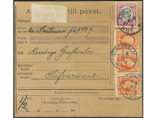 Sweden. Facit 60b, 57b1x3 on cover, 1901 Oscar II 1 Kr carmine/grey and strip of three …