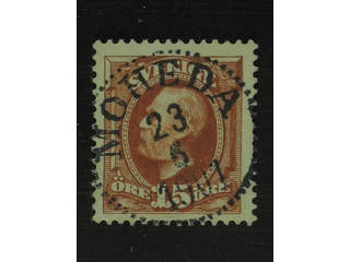 Sweden. Facit 55 used , 1896 Oscar II 15 öre brown. EXCELLENT cancellation MOHEDA …