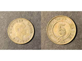 Sarawak Rajah Brooke silver 5 cents 1920 H, VF