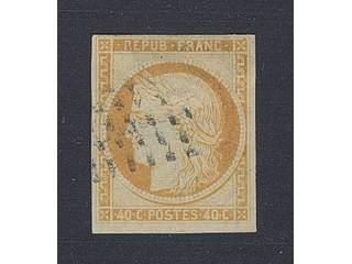 France. Michel 5a used, 1850 Ceres Head 40 c red-orange. Near cut in top, but not into …