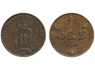 Coins, Sweden. Oskar II, MIS III.8a, 1 öre 1885. 01/0.