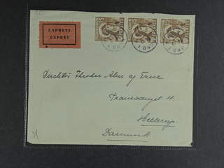 Sweden. Facit 335A cover , 1941 St Bridget 15 öre brown in strip of three on censored …