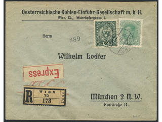 Austria. Michel 195, 222 cover , 20+50 h on registered express cover sent from WIEN 70 …