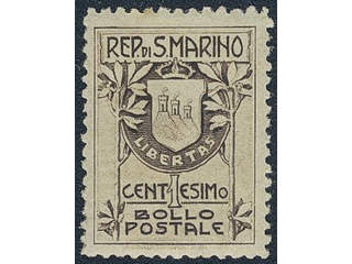 San Marino. Michel 47–48 I ★, 1910 Coat-of-Arms II SET white and toned paper (2+2). 15 c …