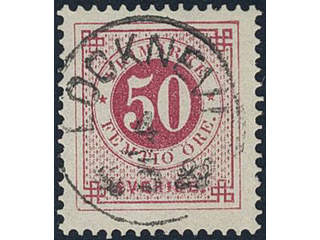 Sweden. Facit 48c used, 50 öre violet-carmine. Superb cancellation LOCKNEVI 4.5.1888.