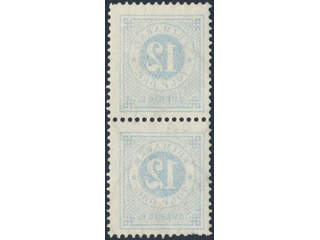 Sweden. Facit 32v3 used , 12 öre blue, set-off variety in pair. Cancelled FLEN …