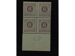 Sweden. Facit 44 ★★/★ , 6 öre violet in block of four with lower sheet margin with the …