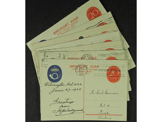 Sweden. Postal stationery, double postcard Facit bKd27 , Reply part 20 öre in eight …