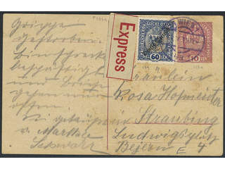 Austria. Michel 239 cover , 60 h as additional postage on postal stationery card 10 h, …
