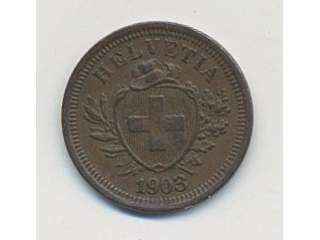 Coins, Switzerland. KM 3, 2, 1 rappen 1903. 1,49 g. XF.
