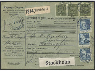 Sweden. Facit 151A, 158 cover , 3x20+3x40 öre on address card for parcel sent from …