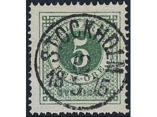 Sweden. Facit 19f used, 5 öre dark green, grainy print. EXCELLENT cancellation STOCKHOLM …