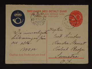 Sweden. Postal stationery, double postcard Facit bKd27 , Postcard 20+20 öre with …