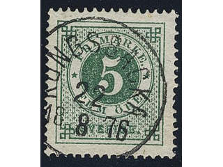 Sweden. Facit 19f used , 5 öre dark green, grainy print. Superb cancellation KUNGSBACKA …