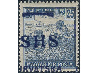 Yugoslavia. Michel 73 ★★, 1916 SHS overprint 20 f brown with heavy misplaced overprint …