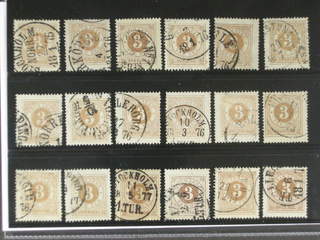 Sweden. Facit 17 used , 3 öre brown, eighteen used copies. Shades, varieties, …