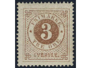 Sweden, Sverige, Sverige, Sverige. Facit 17c ★, 3 öre dark orange-brown on white paper. …