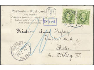 Sweden. Facit 52 cover , 2x5 öre on postcard sent insufficiently prepaid, due to relief …
