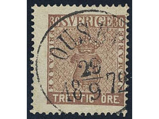 Sweden. Facit 11 used, 30 öre brown. Superb cancellation OUSBY 29.9.1872.
