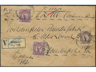 Sweden. Facit 81, 88 cover, 2×8+30 öre on insured cover sent from GÖTEBORG 22.8.19 to …
