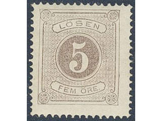Sweden. Postage due Facit L3 ★ , 5 öre brown, perf 14. SEK 600