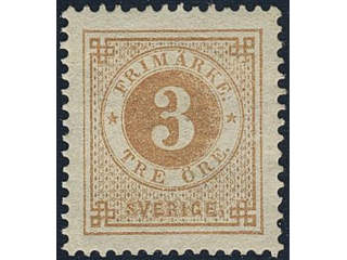 Sweden. Facit 28h ★, 3 öre yellowish orange-brown, calendered or soft paper. SEK 1100