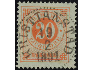 Sweden. Facit 46 used , 20 öre red. EXCELLENT cancellation KRISTIANSTAD 19.2.1891.