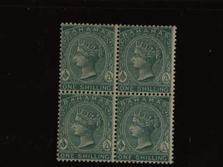 Bahamas. Michel 11b ★ , 1898 Victoria 1 Sh blue-green in a fresh block-of-four. EUR 220