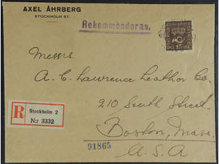 Sweden. Facit 161 cover , 45 öre on registered cover sent from STOCKHOLM 2 8.8.28 to …