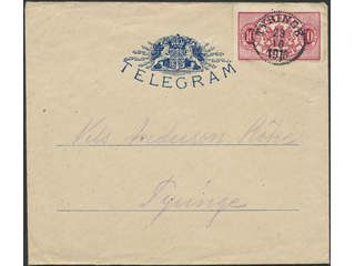 Sweden. Official Facit Tj16B , 10 öre (folded corner perf) on telegram cover with …