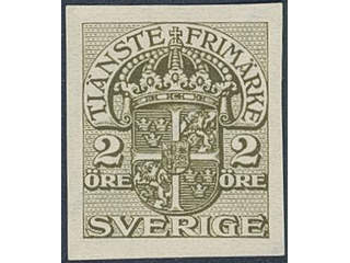 Sweden. Official Facit Tj41 P (★), 2 öre imperforated colour proof with watermark lines. …
