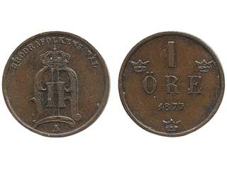 Coins, Sweden. Oskar II, MIS I.4, 1 öre 1877. 1+/01.