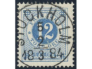 Sweden, Sverige, Sverige, Sverige. Facit 32g used, 12 öre dark blue–light blue on soft …