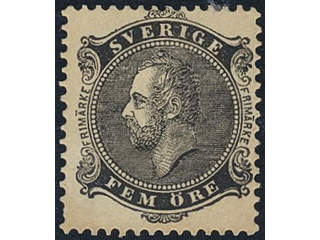 Sweden, C A Nymans proposal stamp FEM öre in black colour with dashed …