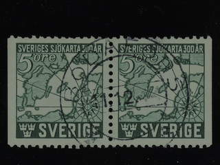 Sweden. Facit 351BB used , 1944 Swedish Marine Chart 5 öre green, pair. EXCELLENT …