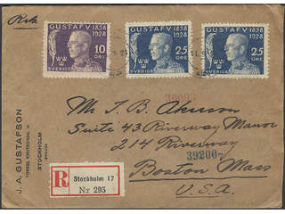 Sweden. Facit 230, 227 cover , 10+2x25 öre on registered cover sent from STOCKHOLM 17 …