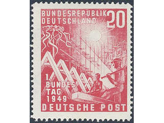 Germany GFR (BRD). Michel 112 VII ★★ , 1949 Bundestag 20 pf rose-red with white spot on …