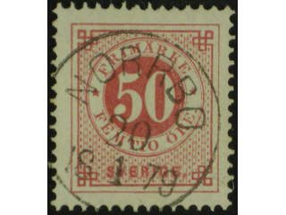 Sweden. Facit 36b used , 50 öre carmine-rose. EXCELLENT cancellation NORRBO 20.1.1879.