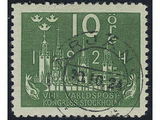 Sweden. Facit 197cxz used , 10 öre green with watermark lines + KPV. Superb cancellation …