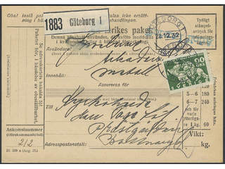 Sweden. Facit 237 cover , 90 öre, single usage, on address card sent from GÖTEBORG …