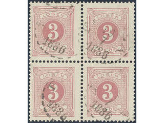 Sweden. Postage due Facit L12 used , 3 öre red, perf 13 in block of four cancelled …