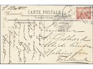 Tunisia Tunisia (FR). Michel 33 cover , 1906 10 centimes red on postcard to Finland. …