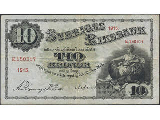 Banknotes, Sweden. SF R4:10, 10 kronor 1915. E,150317. 1/1+.