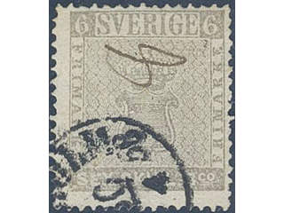 Sweden. Facit 3f used , 6 skill grey-brown on medium thick paper. Fine copy with …