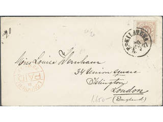 Vackert brev till England från ESKILSTUNA 20.5.1877 frankerat med 20/20 öre