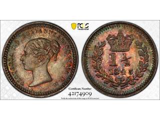 Storbritannien Queen Victoria (1837-1901) 1 1/2 penny 1843, UNC tonad, PCGS MS65