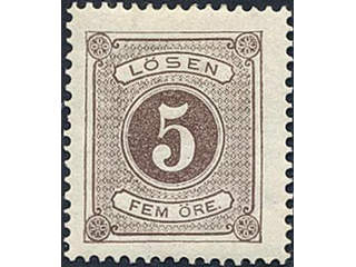 Sweden. Postage due Facit L3b ★, 5 öre dark brown, perf 14. Very fine copy. SEK 600