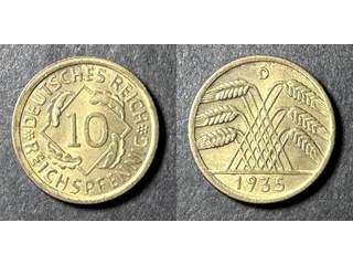 Tyskland 10 reichspfennig 1935 D, AU/UNC